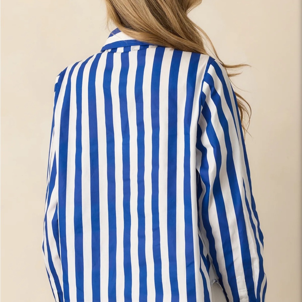 Prosperina Striped Blue and White Button Down Shirt - Picture 4 of 5